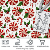 Peppermint Candy Swirl Holly Berry Christmas Seamless Pattern Digital Print Fabric by the Metre UK Sewing Quilting Textile