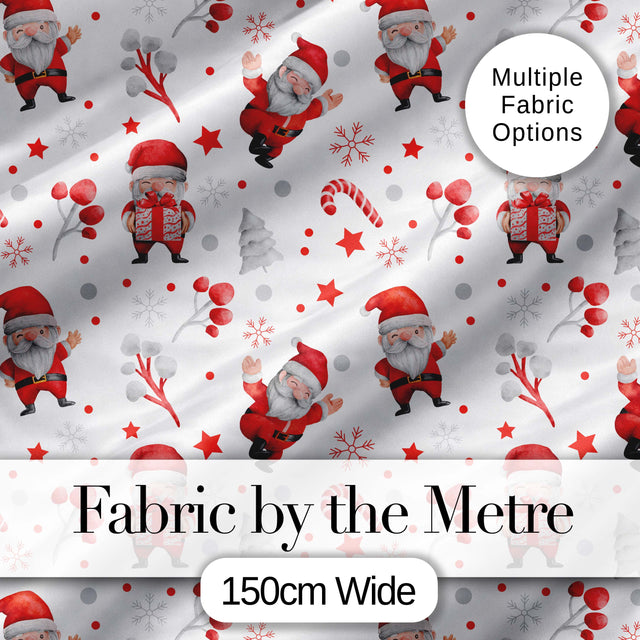 Cute Santa Claus Watercolor Gift Candy Cane Seamless Pattern Digital Print Fabric by the Metre UK Sewing Quilting Textile