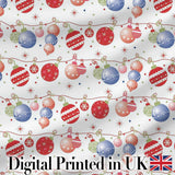 Colorful Christmas Baubles Garland Ornament Seamless Pattern Digital Print Fabric by the Metre UK Sewing Quilting Textile