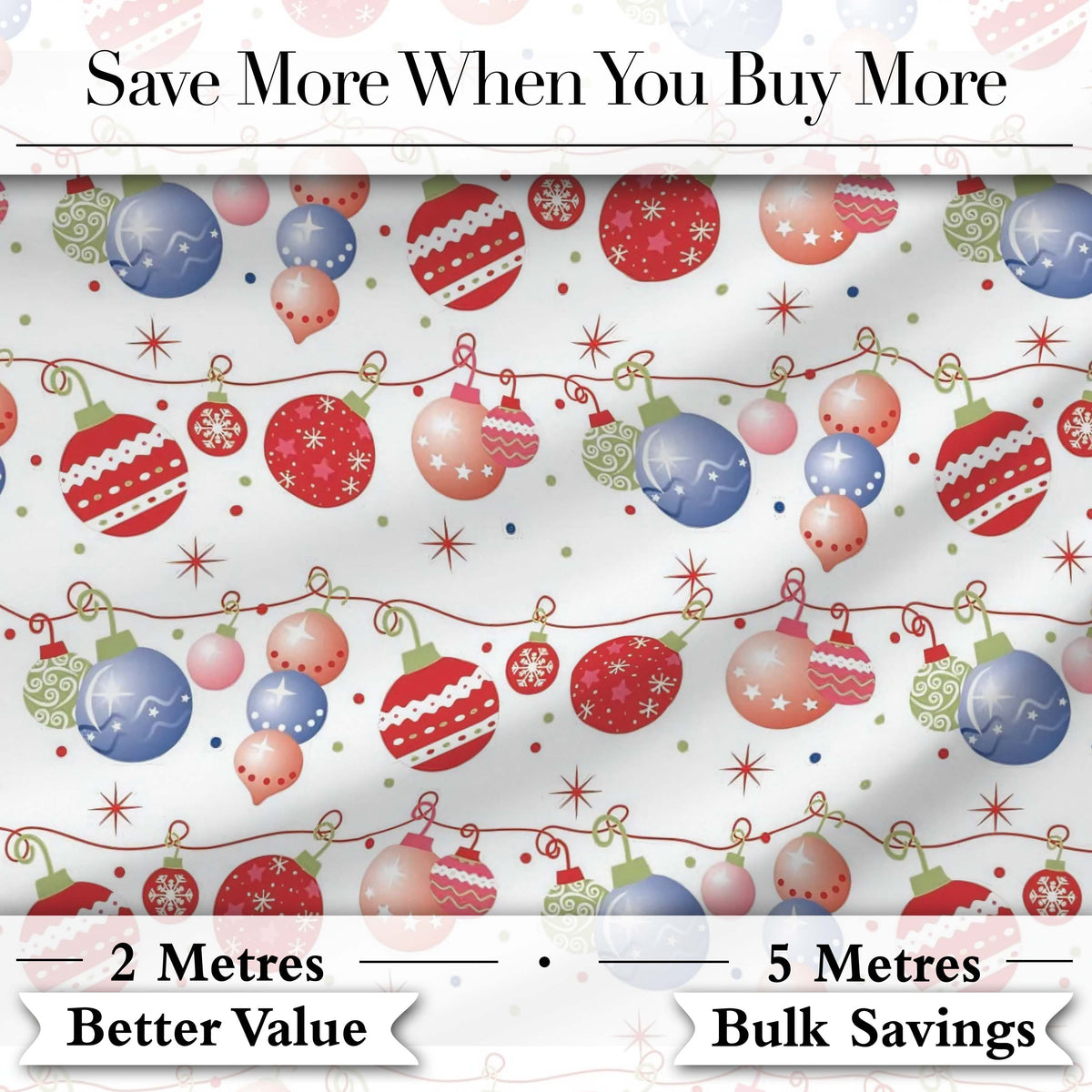 Colorful Christmas Baubles Garland Ornament Seamless Pattern Digital Print Fabric by the Metre UK Sewing Quilting Textile