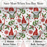 Watercolor Christmas Gnome Candy Cane Holly Berry Seamless Pattern Digital Print Fabric by the Metre UK Sewing Quilting Textile