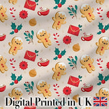 Cute Gingerbread Cookies Cocoa Candy Cane Christmas Seamless Pattern Digital Print Fabric by the Metre UK Sewing Quilting Textile