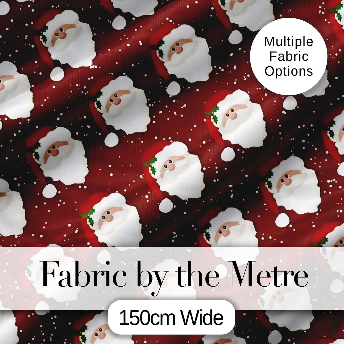 Cute Santa Face Red Snow Background Christmas Seamless Pattern Digital Print Fabric by the Metre UK Sewing Quilting Textile