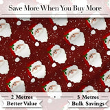 Cute Santa Face Red Snow Background Christmas Seamless Pattern Digital Print Fabric by the Metre UK Sewing Quilting Textile