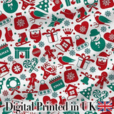 Festive Christmas  Santa Gift Snowman Tree Seamless Pattern Digital Print Fabric by the Metre UK Sewing Quilting Textile