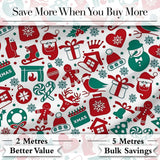 Festive Christmas  Santa Gift Snowman Tree Seamless Pattern Digital Print Fabric by the Metre UK Sewing Quilting Textile