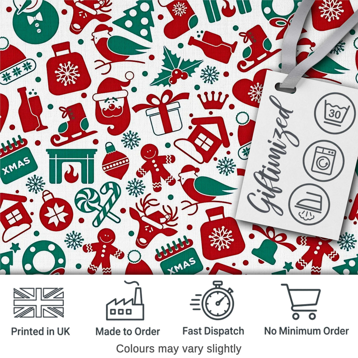 Festive Christmas  Santa Gift Snowman Tree Seamless Pattern Digital Print Fabric by the Metre UK Sewing Quilting Textile