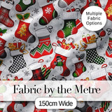 Christmas Stockings Gifts Candy Cane Snowflake Seamless Pattern Digital Print Fabric by the Metre UK Sewing Quilting Textile