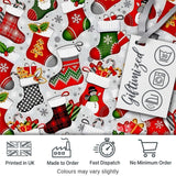 Christmas Stockings Gifts Candy Cane Snowflake Seamless Pattern Digital Print Fabric by the Metre UK Sewing Quilting Textile