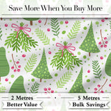 Minimal Christmas Tree Branch Berry Pink Bow Seamless Pattern Digital Print Fabric by the Metre UK Sewing Quilting Textile