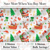 Watercolor Santa Sleigh Reindeer Christmas Seamless Pattern Digital Print Fabric by the Metre UK Sewing Quilting Textile