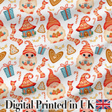 Cute Christmas Gnome Gift Candy Cane Gingerbread Seamless Pattern Digital Print Fabric by the Metre UK Sewing Quilting Textile
