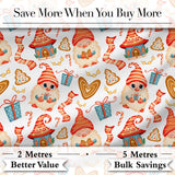 Cute Christmas Gnome Gift Candy Cane Gingerbread Seamless Pattern Digital Print Fabric by the Metre UK Sewing Quilting Textile