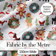 Cute Reindeer Santa Wreath Gingerbread Christmas Seamless Pattern Digital Print Fabric by the Metre UK Sewing Quilting Textile