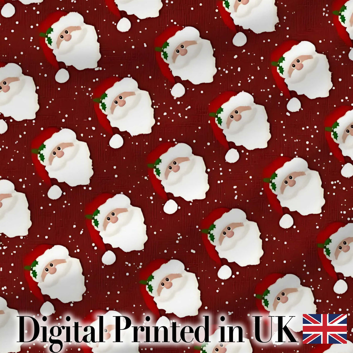 Santa Face Red Snow Background Christmas Seamless Pattern Digital Print Fabric by the Metre UK Sewing Quilting Textile
