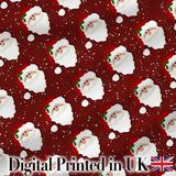 Santa Face Red Snow Background Christmas Seamless Pattern Digital Print Fabric by the Metre UK Sewing Quilting Textile