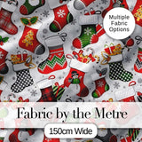 Christmas Stockings Gifts Candy Snowflake Seamless Pattern Digital Print Fabric by the Metre UK Sewing Quilting Textile