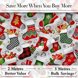 Christmas Stockings Gifts Candy Snowflake Seamless Pattern Digital Print Fabric by the Metre UK Sewing Quilting Textile