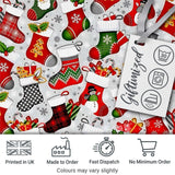 Christmas Stockings Gifts Candy Snowflake Seamless Pattern Digital Print Fabric by the Metre UK Sewing Quilting Textile