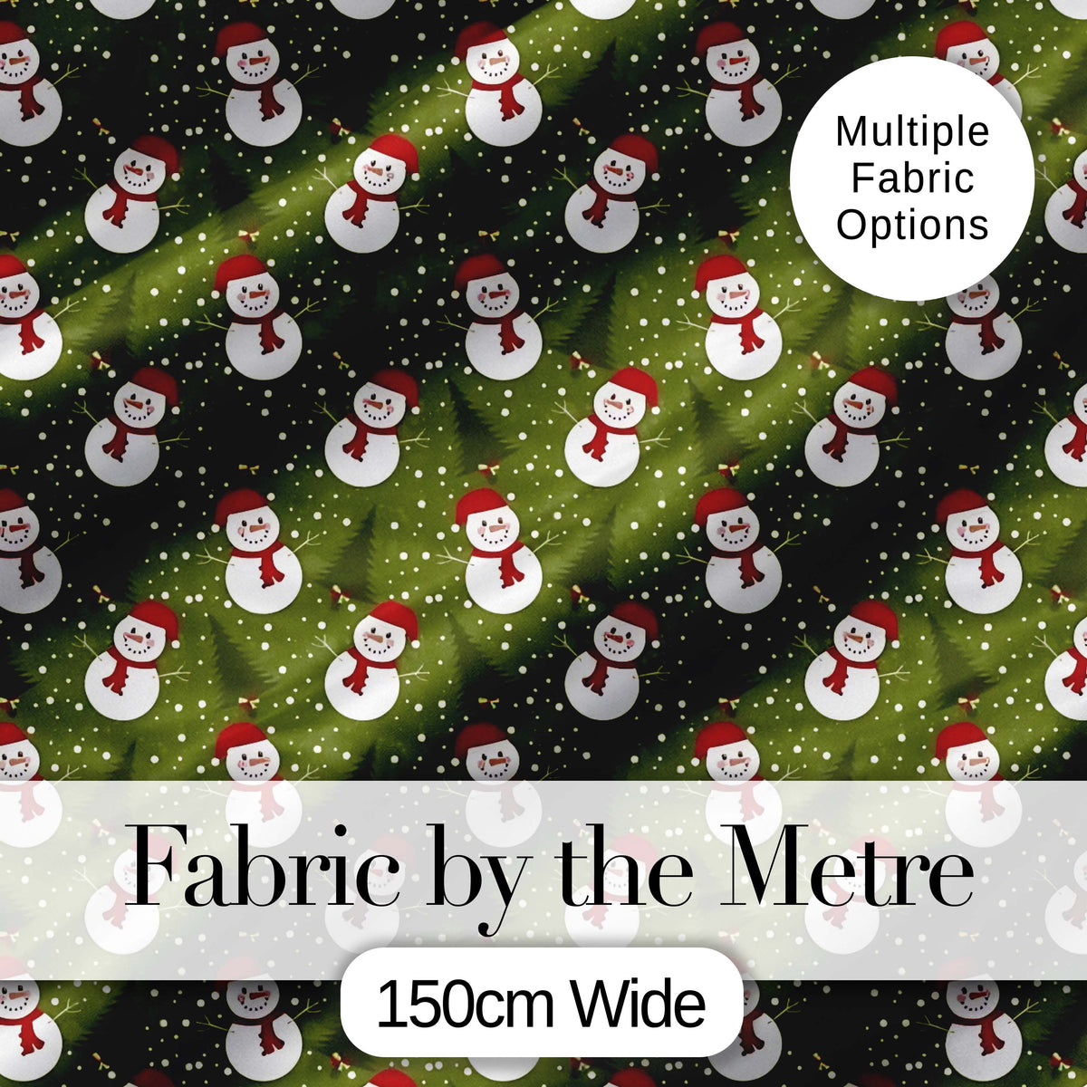 Cute Snowman Winter Forest Snowfall Seamless Pattern Digital Print Fabric by the Metre UK Sewing Quilting Textile