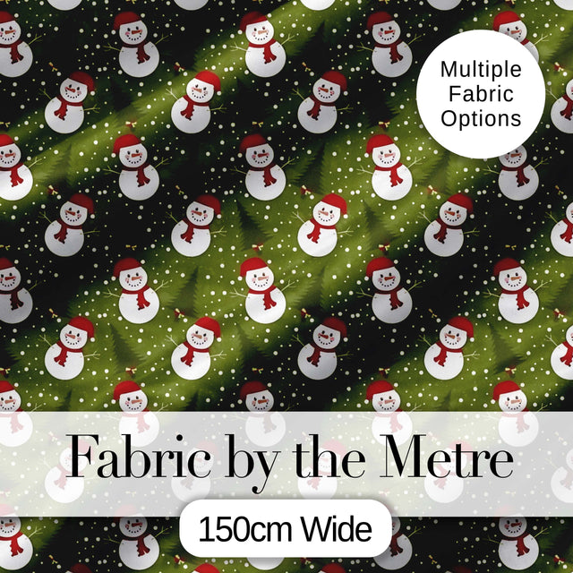 Cute Snowman Winter Forest Snowfall Seamless Pattern Digital Print Fabric by the Metre UK Sewing Quilting Textile