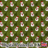 Cute Snowman Winter Forest Snowfall Seamless Pattern Digital Print Fabric by the Metre UK Sewing Quilting Textile