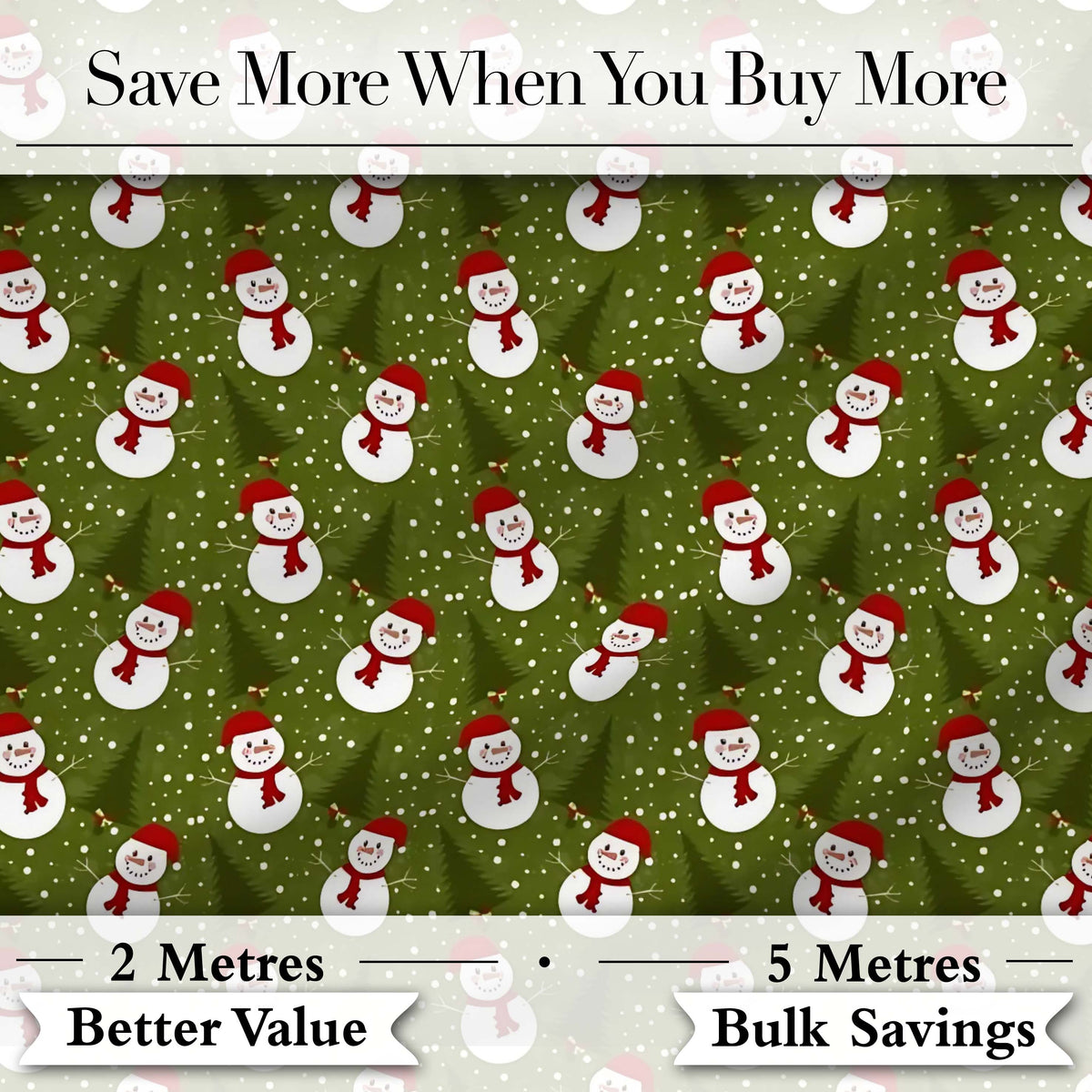 Cute Snowman Winter Forest Snowfall Seamless Pattern Digital Print Fabric by the Metre UK Sewing Quilting Textile