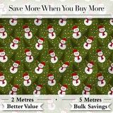 Cute Snowman Winter Forest Snowfall Seamless Pattern Digital Print Fabric by the Metre UK Sewing Quilting Textile