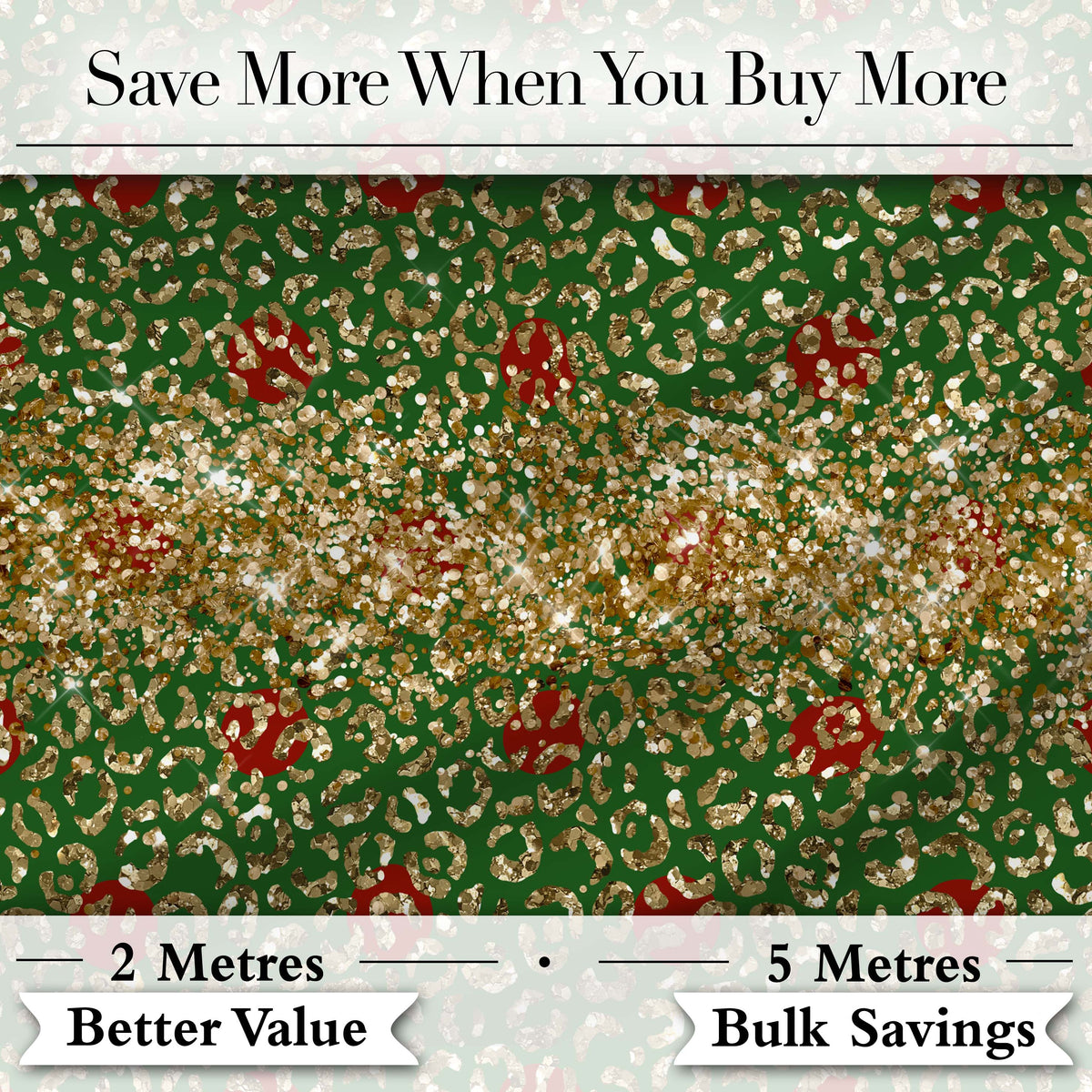 Festive Gold Leopard Print Glitter Christmas Seamless Pattern Digital Print Fabric by the Metre UK Sewing Quilting Textile