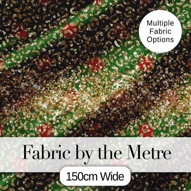 Gold Leopard Print Glitter Christmas Seamless Pattern Digital Print Fabric by the Metre UK Sewing Quilting Textile