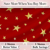 Gold Glitter Stars Red Background Seamless Pattern Digital Print Fabric by the Metre UK Sewing Quilting Textile