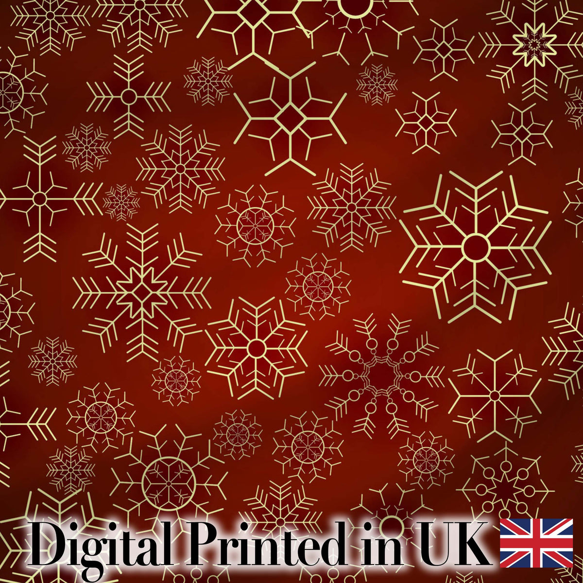 Elegant Gold Snowflake Red Background Christmas Seamless Pattern Digital Print Fabric by the Metre UK Sewing Quilting Textile