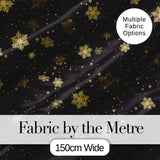 Luxury Gold Snowflake Black Background Christmas Seamless Pattern Digital Print Fabric by the Metre UK Sewing Quilting Textile