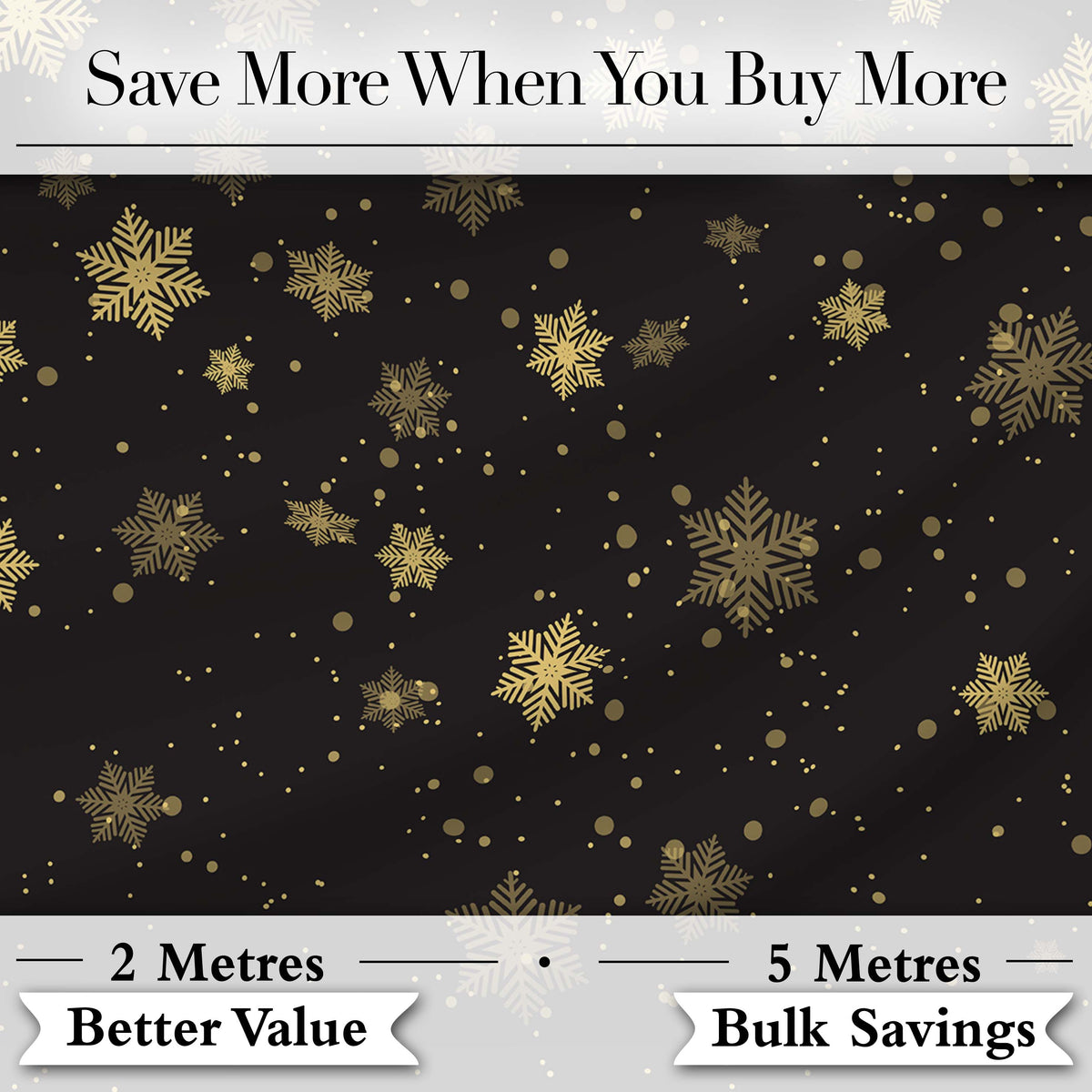 Luxury Gold Snowflake Black Background Christmas Seamless Pattern Digital Print Fabric by the Metre UK Sewing Quilting Textile