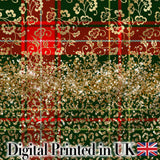 Festive Plaid Gold Floral Glitter Christmas Seamless Pattern Digital Print Fabric by the Metre UK Sewing Quilting Textile