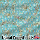 Light Blue Gold Snowflake Star Glitter Christmas Seamless Pattern Digital Print Fabric by the Metre UK Sewing Quilting Textile