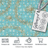 Light Blue Gold Snowflake Star Glitter Christmas Seamless Pattern Digital Print Fabric by the Metre UK Sewing Quilting Textile