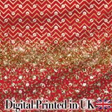 Red Gold Chevron Leopard Glitter Christmas Seamless Pattern Digital Print Fabric by the Metre UK Sewing Quilting Textile