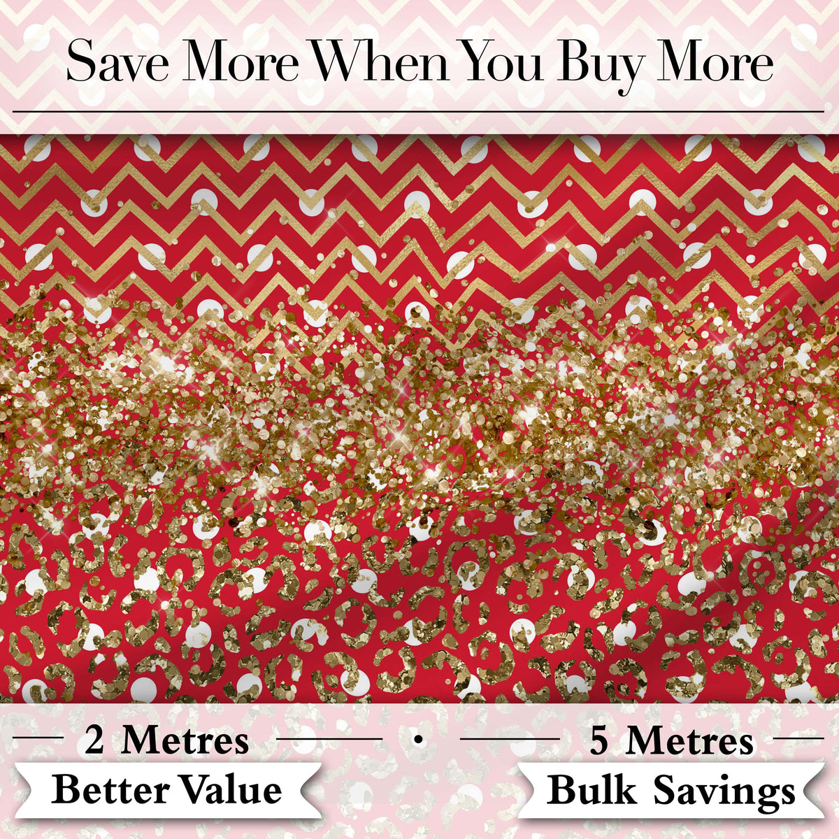 Red Gold Chevron Leopard Glitter Christmas Seamless Pattern Digital Print Fabric by the Metre UK Sewing Quilting Textile