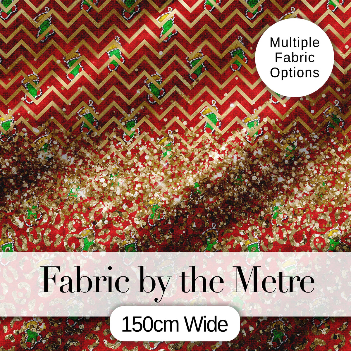 Festive Red Chevron Gingerbread Leopard Glitter Seamless Pattern Digital Print Fabric by the Metre UK Sewing Quilting Textile
