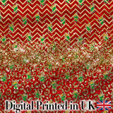Festive Red Chevron Gingerbread Leopard Glitter Seamless Pattern Digital Print Fabric by the Metre UK Sewing Quilting Textile