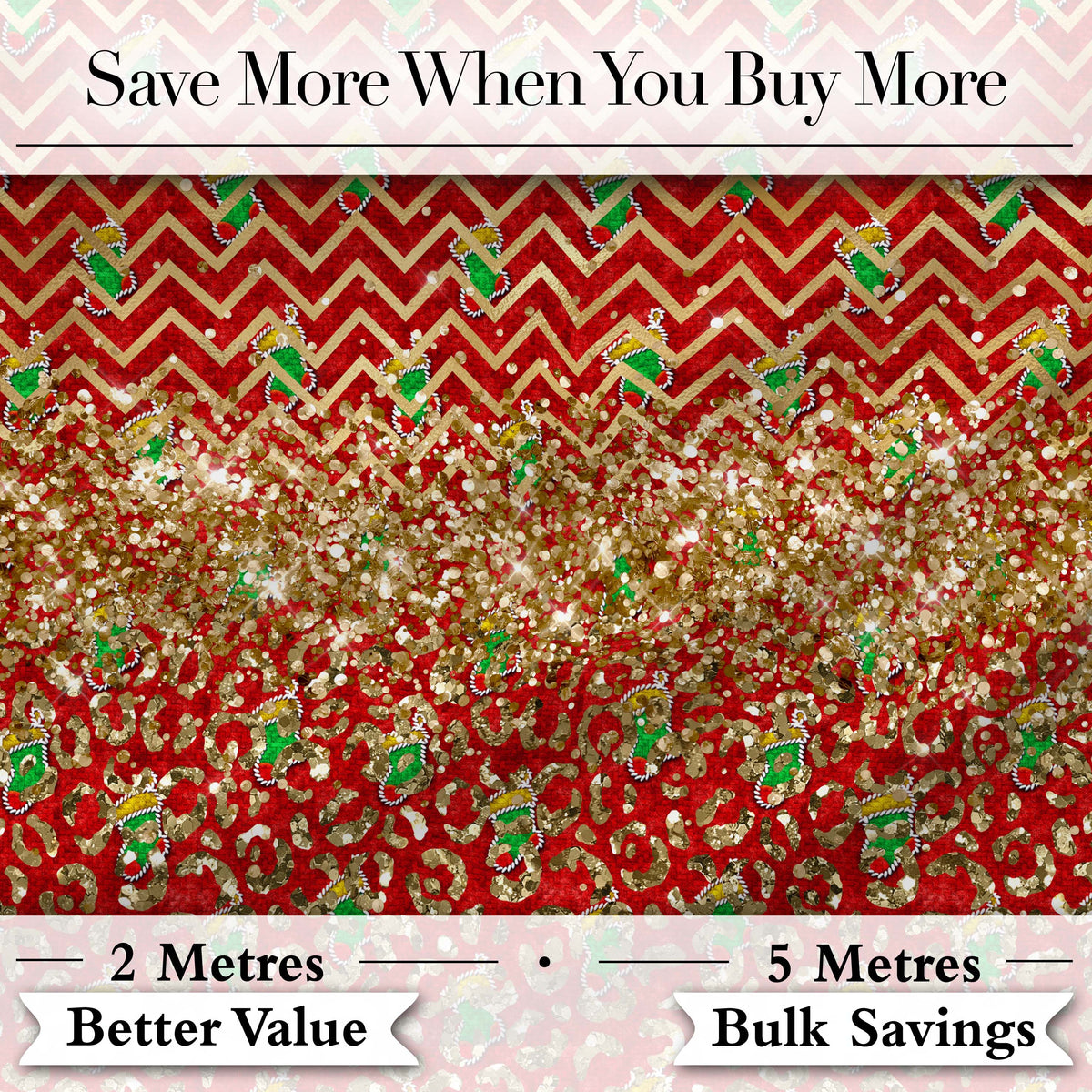 Festive Red Chevron Gingerbread Leopard Glitter Seamless Pattern Digital Print Fabric by the Metre UK Sewing Quilting Textile