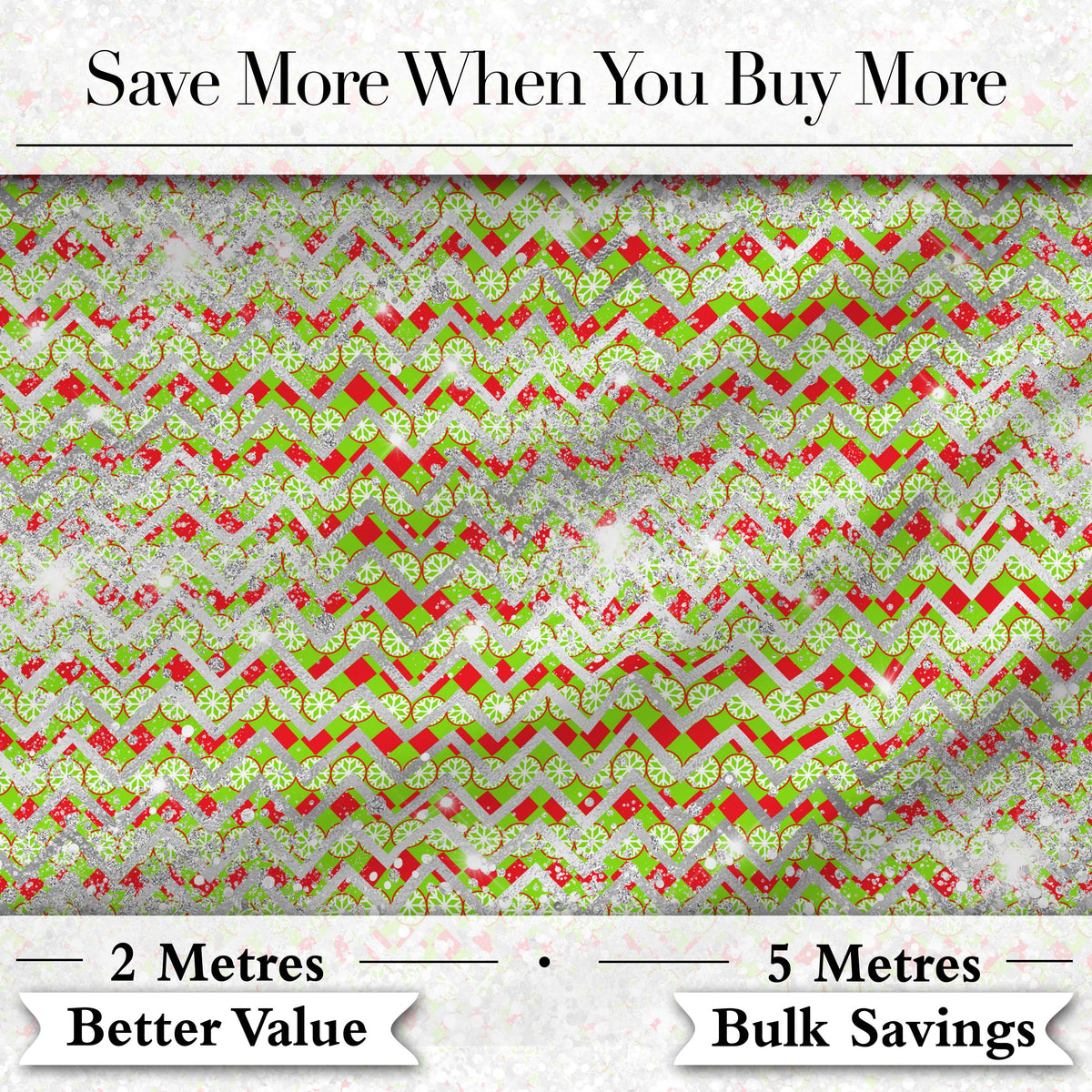 Green Red Chevron Silver Glitter Christmas Seamless Pattern Digital Print Fabric by the Metre UK Sewing Quilting Textile