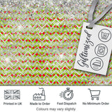Green Red Chevron Silver Glitter Christmas Seamless Pattern Digital Print Fabric by the Metre UK Sewing Quilting Textile