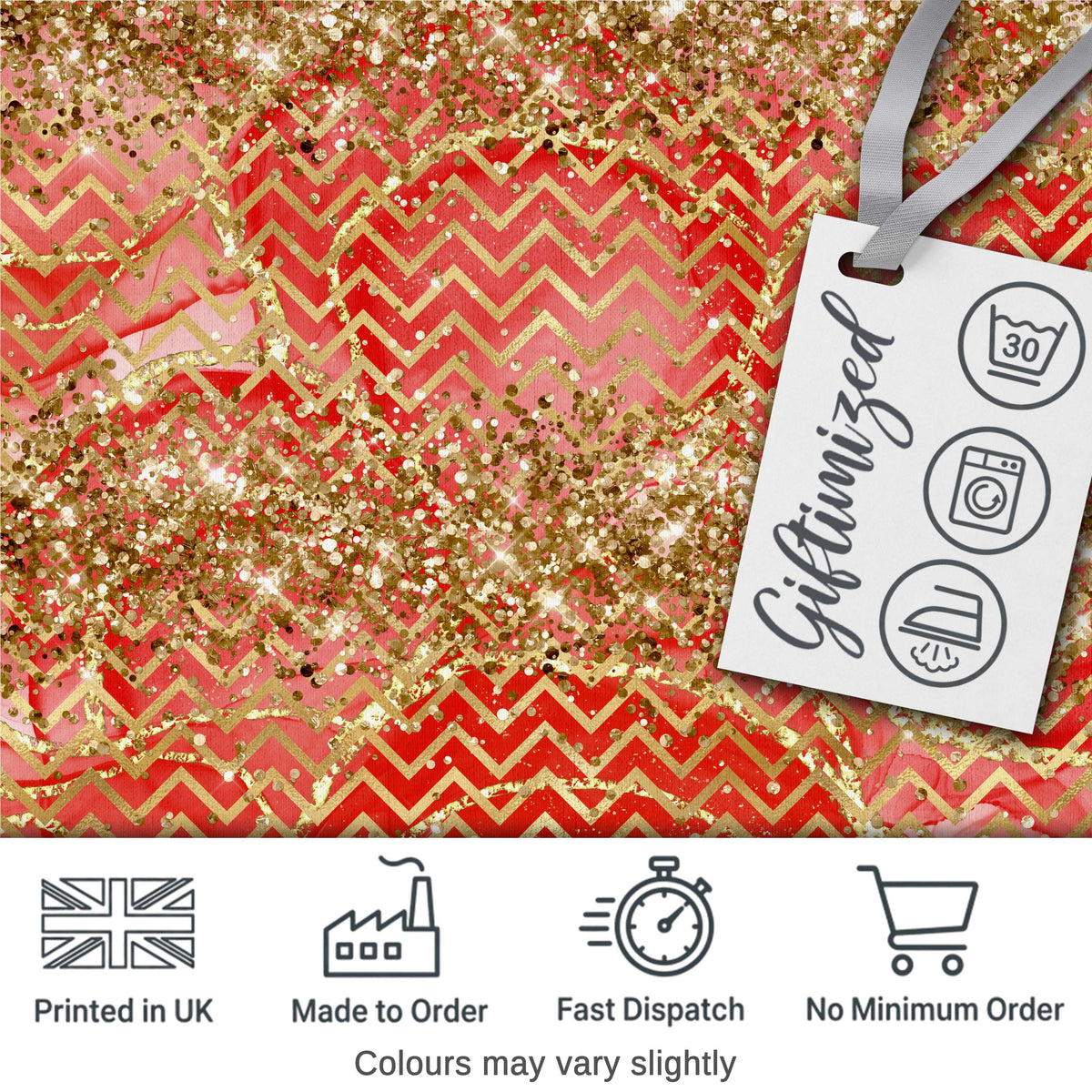 Gold Glitter Chevron Festive Christmas Seamless Pattern Digital Print Fabric by the Metre UK Sewing Quilting Textile
