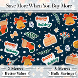 Happy Holiday Bells Gift Winter Festive Seamless Pattern Digital Print Fabric by the Metre UK Sewing Quilting Textile