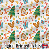 Watercolor Christmas Tree Cookie Candy Festive Seamless Pattern Digital Print Fabric by the Metre UK Sewing Quilting Textile