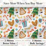 Watercolor Christmas Tree Cookie Candy Festive Seamless Pattern Digital Print Fabric by the Metre UK Sewing Quilting Textile
