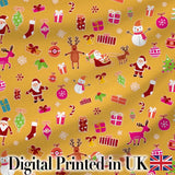 Cute Santa Reindeer Snowman Christmas  Seamless Pattern Digital Print Fabric by the Metre UK Sewing Quilting Textile