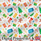 Watercolor Christmas Tree Gingerbread Gift Seamless Pattern Digital Print Fabric by the Metre UK Sewing Quilting Textile